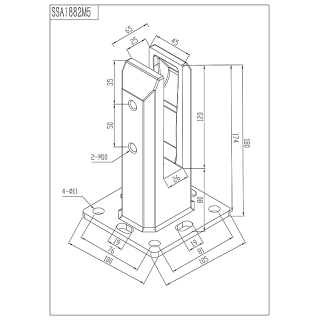 Square Base Plated Stainless Steel Spigots For 22.52mm Glass