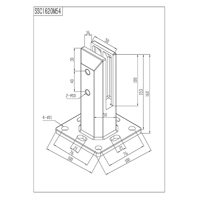 Lightweight Square Base Plated Spigot For 12mm Glass
