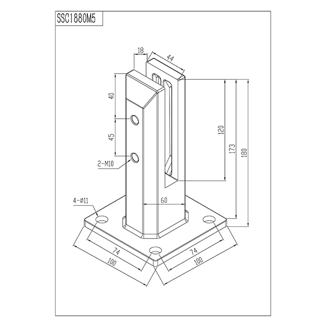 180 High Adjustable Square Base Plated Stainless Steel Spigots for 13.52mm Glass