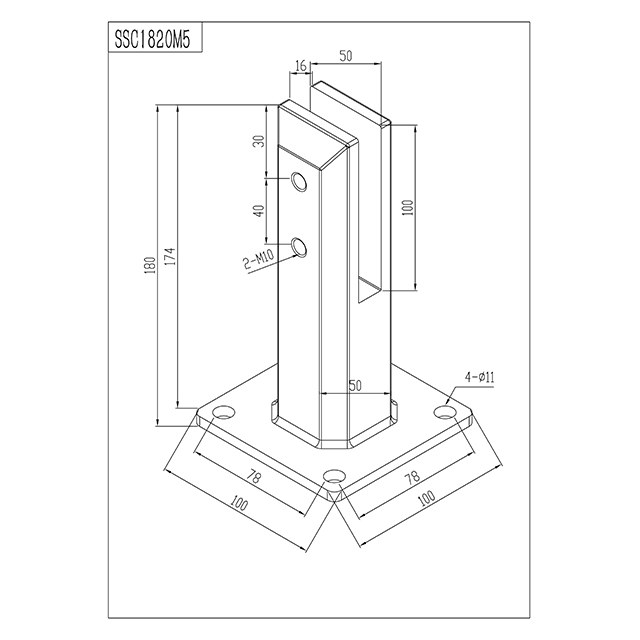 180 High Square Base Plated Stainless Steel Spigots for 12mm Glass