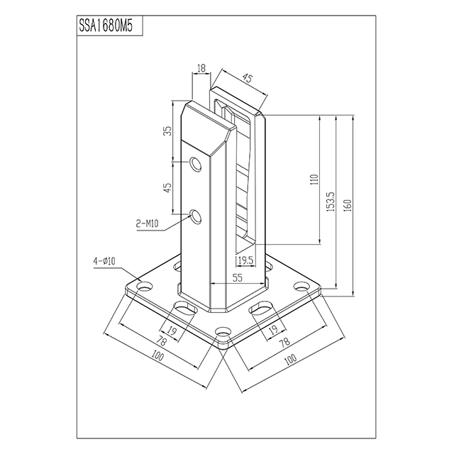 Adjustable Square Base Plated Stainless Steel Spigots for 12-15mm Glass