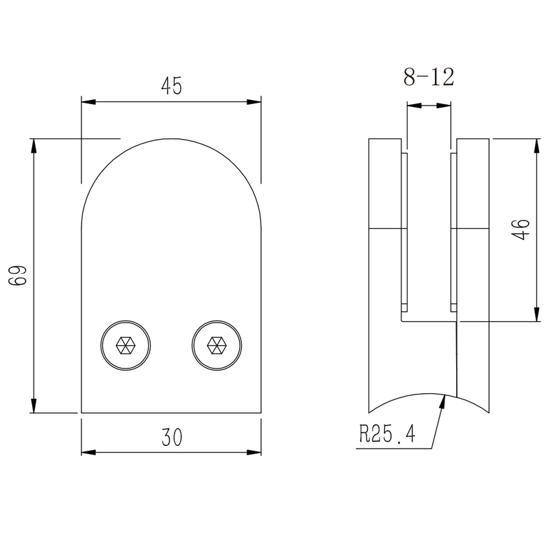 Glass to Diameter50.8 Round Post Clamp