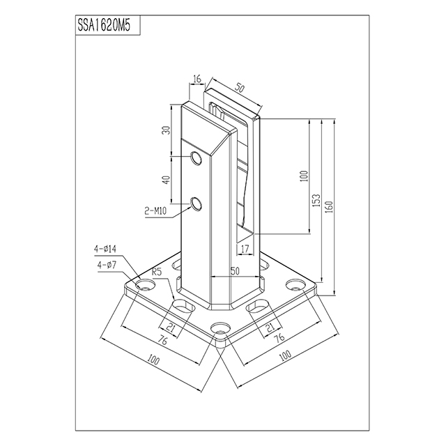 Adjustable Square Base Plated Spigot for 12mm Glass