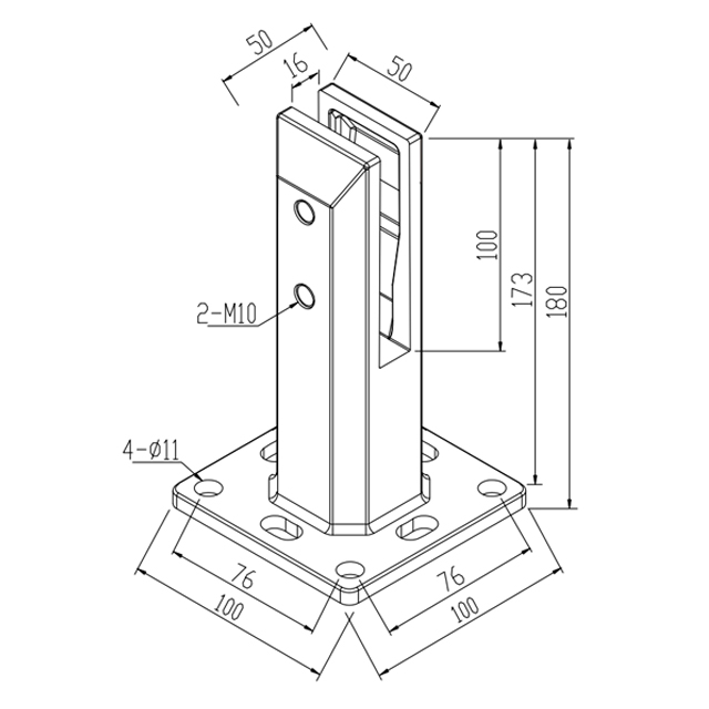180 High Adjustable Square Base Plated Stainless Steel Spigots for 12mm Glass